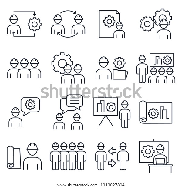 Set of Engineering People icon. People\
Teamwork Engineering pack symbol template for graphic and web\
design collection logo vector\
illustration