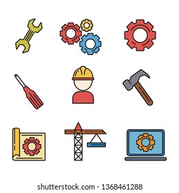 Set of engineering related vector illustration. Engineering icons