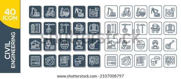 Set of engineering Related Vector Line Icons.\
Civil Enginerring , Thin Line .Includes such Icons as engineer,\
robotics, CNC machines, engine, equipment, factory, sketches,\
prototyping, milling\
machine