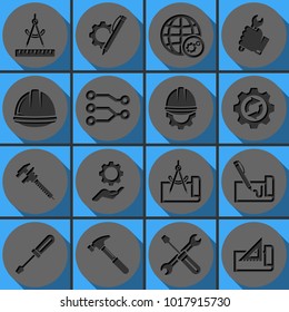 Set of engineering vector icons. Round papercut pictogram with 3d effect.
