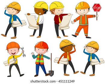 Set of engineers and construction workers illustration