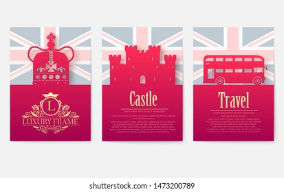 Set of England country ornament illustration concept. Art traditional, layout book, poster, abstract, ottoman motifs, element. Vector decorative ethnic greeting card or invitation design background.