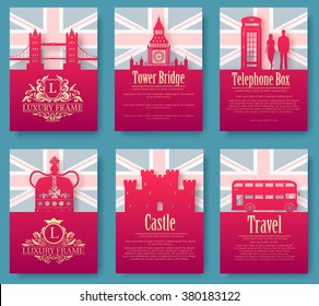 Set of England country ornament illustration concept. Art traditional, poster, book, poster, abstract, ottoman motifs, element. Vector decorative ethnic greeting card or invitation  design background.