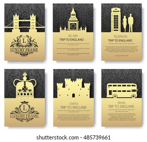 Set of England country ornament illustration concept. Art traditional, layout book, poster, abstract, ottoman motifs, element. Vector decorative ethnic greeting card or invitation  design background.