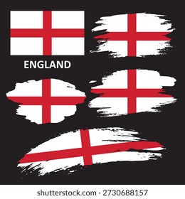 Set of England flags painted with a brush. Flag of England in grunge style.