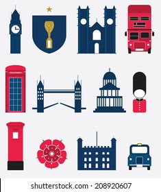 Set of England and London Landmark Icon in Flat Design svg