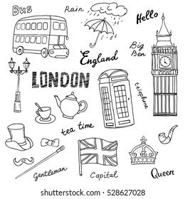 Set England Symbolslandmarkstravel Iconshand Drawn Set Stock Vector ...