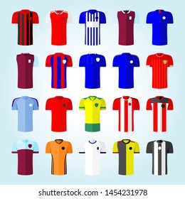 Set of English 2019 - 2020 football or soccer jerseys icons set. 