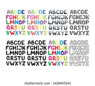 Set of English hand-drawn colored alphabet.Vector illustration.