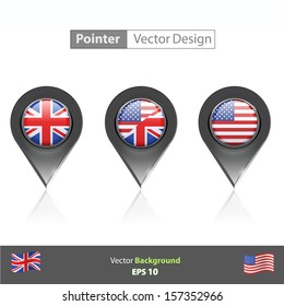 Set of English icon inside pointers. Vector design. 