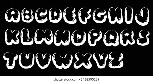 Set of the English and Latin alphabet letters in chrome balloon photocopy silhouette style for graphic design or journal collage decoration.