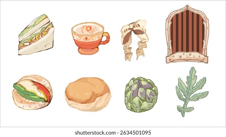 set of english tea sandwich drawing style vector