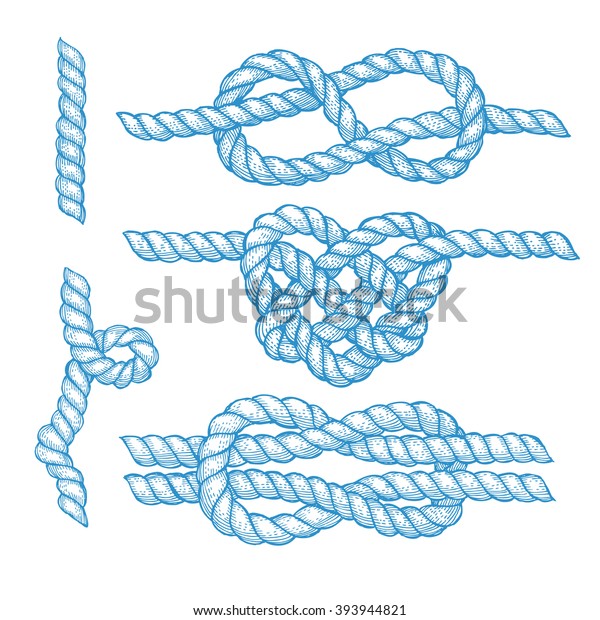 Set\
of engraved knots and ropes in vintage style,\
vector