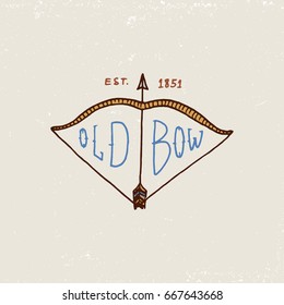 set of engraved vintage, hand drawn, old, labels or badges for indian or native american. arrows and bow
