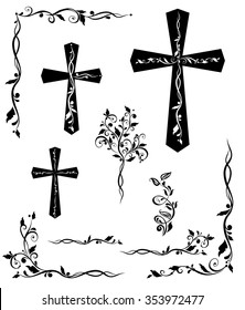 Set of engraving cross with floral pattern