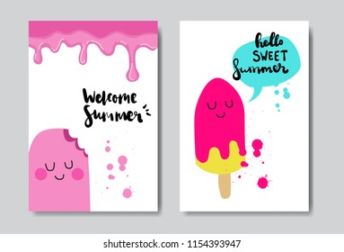 set enjoy summer ice cream badge Isolated Typographic Design Label. Season Holidays lettering for logo,Templates, invitation, greeting card, prints and posters. vector illustration