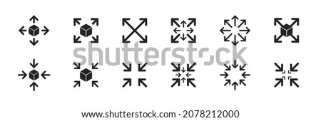 Set with enlargement icon for web design. Arrow vector icon. Simple symbols of extension and decrease. EPS10.