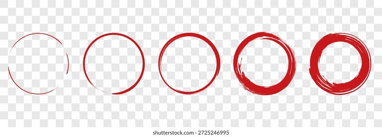 Conjunto de signo de círculo Enso Zen. Marcos rojos de pincelada 