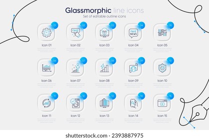 Set of Enterprise, Video content and Consumption growth line icons for web app. Update data, Confirmed, Stats icons. Washing machine, Cyber attack, Fake information signs. Search app. Vector