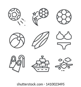 Set of entertaining summer icons. Simple vector illustration with ability to change.