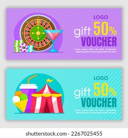 Juego de vales de descuento de entretenimiento. Ilustración del vector