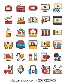 set of entertainment filled outline icon vector illustration