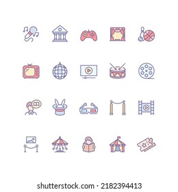 Set of entertainment icons in filled outline style. For your design, logo. Vector illustration.