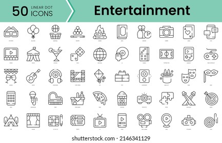 Set of entertainment icons. Line art style icons bundle. vector illustration