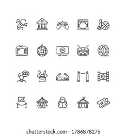 Set of entertainment icons in line style. For your design, logo. Vector illustration.