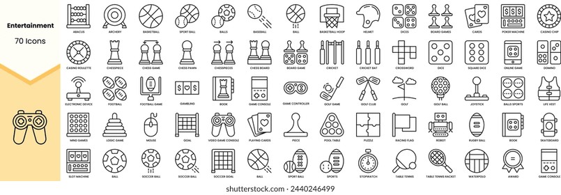 Set of entertainment icons. Simple line art style icons pack. Vector illustration