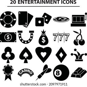 Conjunto de iconos de entretenimiento. Ilustración del vector