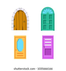 Set entrance door front view. homes and buildings vector element in cartoon style.