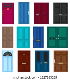 Set of entrance doors. Isolated on white background. Flat design. Vector illustration.