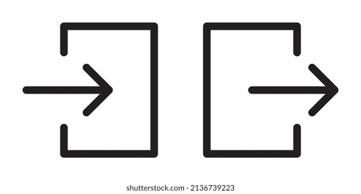 A set of entrance and exit line icons. Linear style login and logout symbols. Arrow and door signs. Editable stroke. Vector graphics