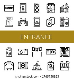 Set Of Entrance Icons. Such As Doormat, Entrance, Door, Red Carpet, Carpet, Ticket Office, Ticket, Tickets, Do Not Disturb, Pergola, Gate, Circus Tent, Vip, Maze , Entrance Icons