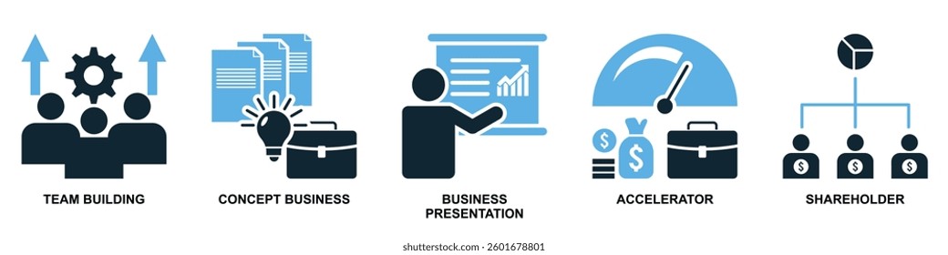set of entrepreneur icon vector symbolizing business leadership, innovation, and success. Perfect for startups, finance, and corporate branding projects.