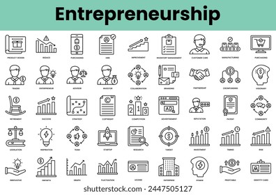 Set of entrepreneurship icons. Linear style icon bundle. Vector Illustration