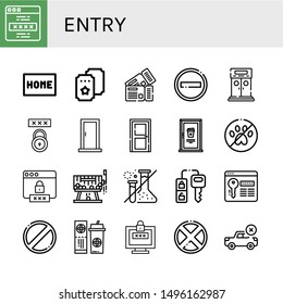 Set of entry icons such as Password, Doormat, Ticket, Tickets, No entry, Entrance, Door, No pets, Raffle, Forbidden, Car key , entry