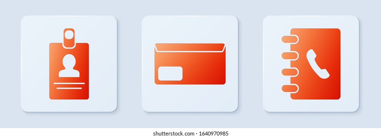 Set Envelope, American Football ball and stopwatch and Address book. White square button. Vector