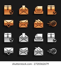 Set Envelope, and check mark, Mail e-mail, Delete envelope, Drawer with document, shield and  icon. Vector