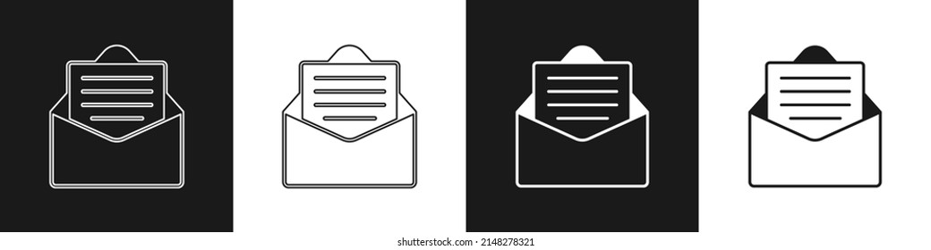 Set Envelope with christmas party invitation card icon isolated on black and white background. Merry Christmas and Happy New Year.  Vector