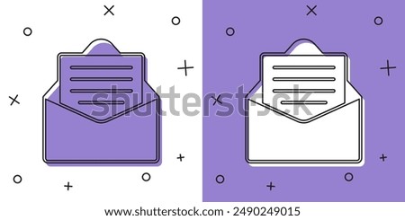 Set Envelope with christmas party invitation card icon isolated on white and purple background. Merry Christmas and Happy New Year.  Vector