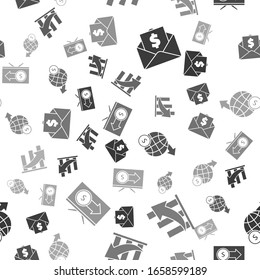Set Envelope with coin dollar, Financial growth and coin, Earth globe with dollar and Monitor with dollar on seamless pattern. Vector
