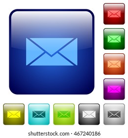 Set of envelope color glass rounded square buttons