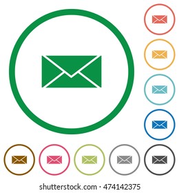 Set of envelope color round outlined flat icons on white background