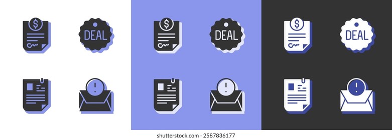 Set Envelope, Contract money, Resume and Deal icon. Vector