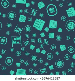 Set Envelope, Delivery security with shield, Warehouse and Worldwide shipping and box on seamless pattern. Vector