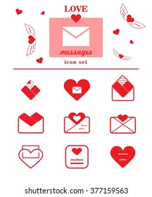 Set of envelope and heart icons