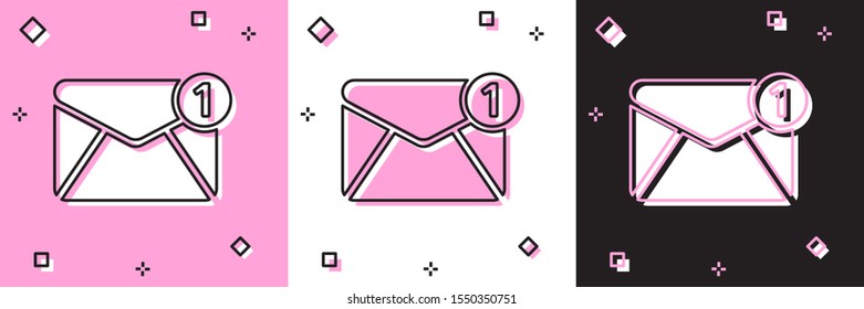 Set Envelope icon isolated on pink and white, black background. Received message concept. New, email incoming message, sms. Mail delivery service.  Vector Illustration
