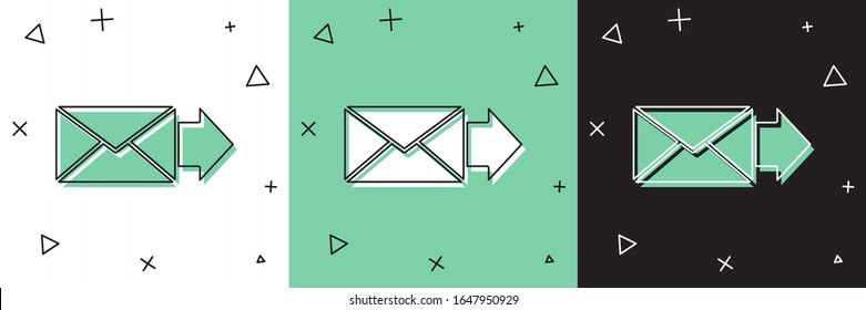 Coloque el icono sobre aislado en fondo blanco y verde y negro. Símbolo de carta de mensaje de correo electrónico.  Ilustración vectorial